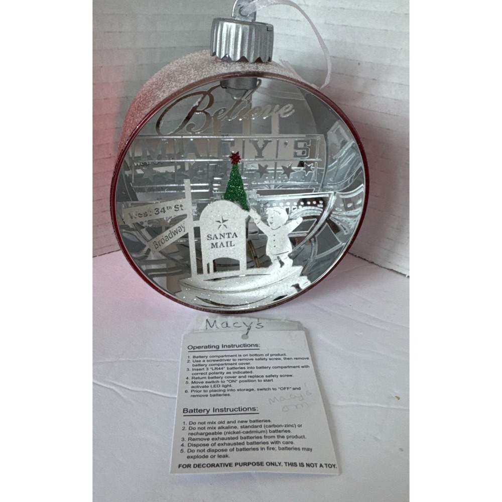 Macy's Believe Miracle on 34th Street Christmas ornament Santa Mail Lights Up